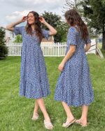 STYLEWORD Women's Floral Short Sleeve Midi Dress with Pockets