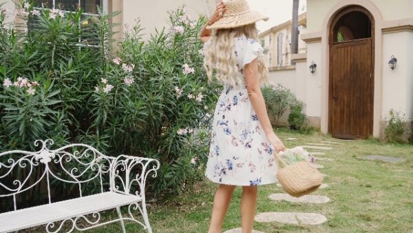 MOLERANI Women Summer Ruffle Sleeve V Neck Midi Dress