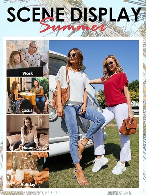 Yommay Summer Chiffon Blouses for Women - Short Sleeve
