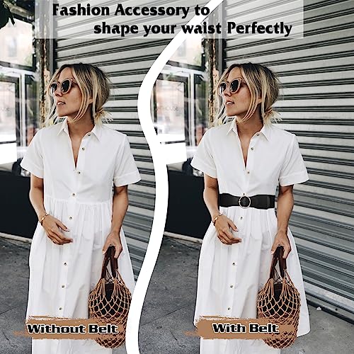 WERFORU 2 Pack Women Elastic Belts with Gold O Ring Buckle