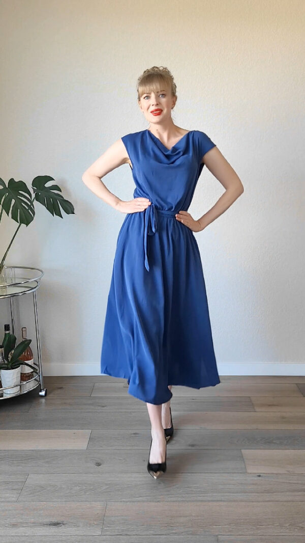 GRACE KARIN Women's Cowl Neck Belted Midi Dress