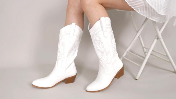 COOLCEPT Embroidered Mid Calf Cowboy Boots