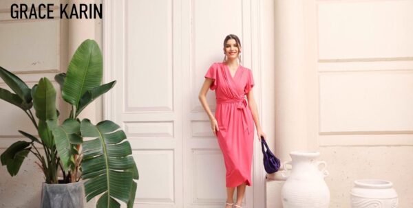 GRACE KARIN Women's Ruffle Sleeve Ruched Wrap Maxi Dress