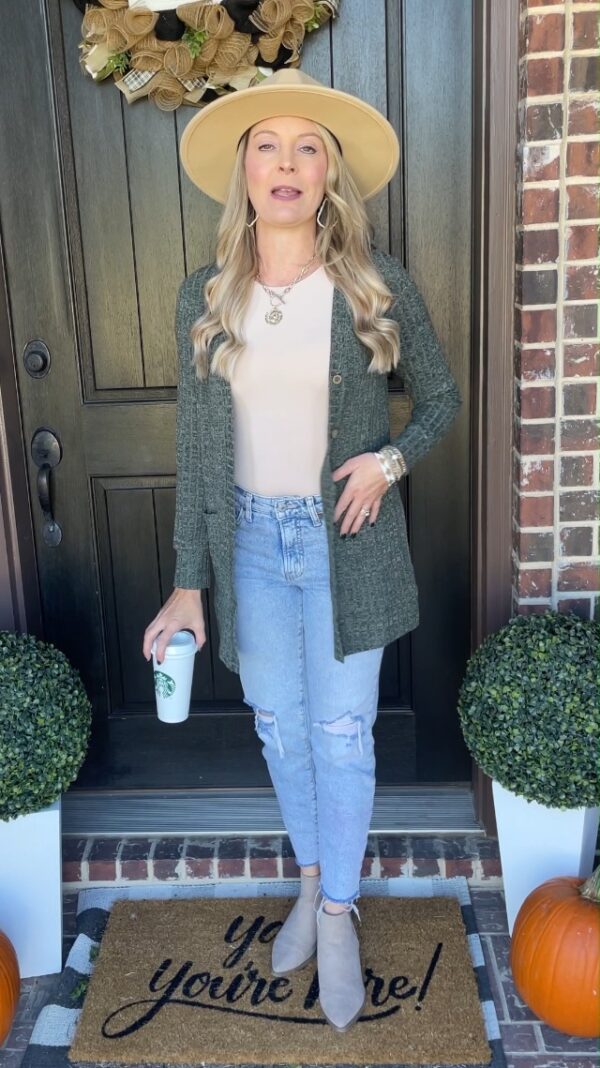 GRECERELLE Women's Long Sleeve V Neck Cardigan with Pocket