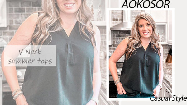 Aokosor Women's V-Neck Sleeveless Chiffon Tank Top