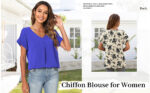 Yommay Women's V Neck Chiffon Short Sleeve Blouse
