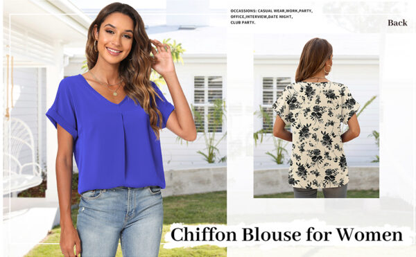 Yommay Women's V Neck Chiffon Short Sleeve Blouse