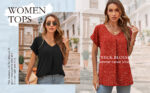 Yommay Women's V Neck Chiffon Short Sleeve Blouse