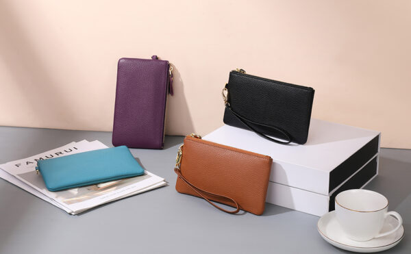 SENDEFN RFID Blocking Leather Wristlet Bag for Women