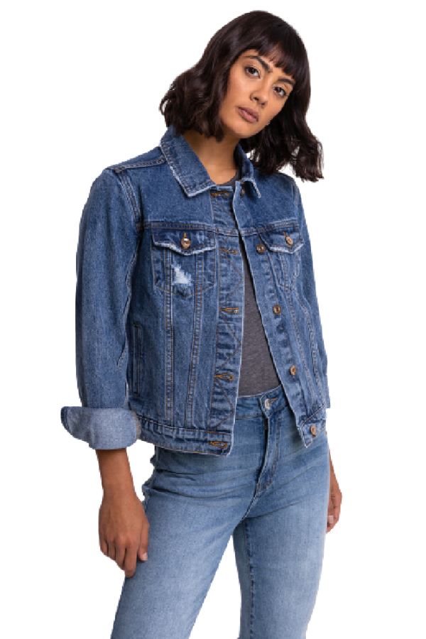 Roman Originals Women's 100% Cotton Denim Jacket - Light Wash