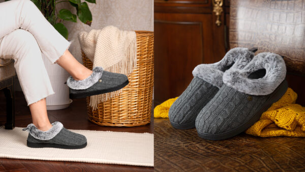 HomeTop Women's Cable Knit Slippers with Fuzzy Collar