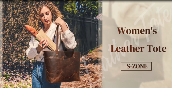 S-ZONE Women Vintage Leather Tote Bag with Crossbody Strap