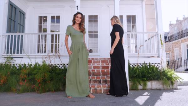 GRECERELLE Women's Maxi Dress with Pocket, Short Sleeve