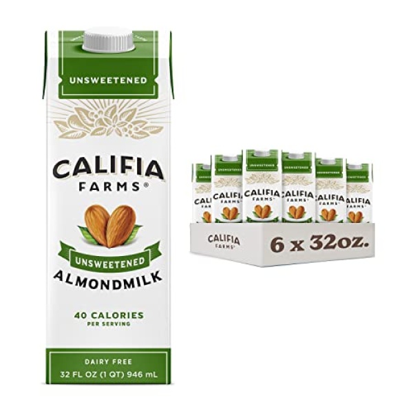 Califia Farms Unsweetened Almond Milk, 946ml (Pack of 6)