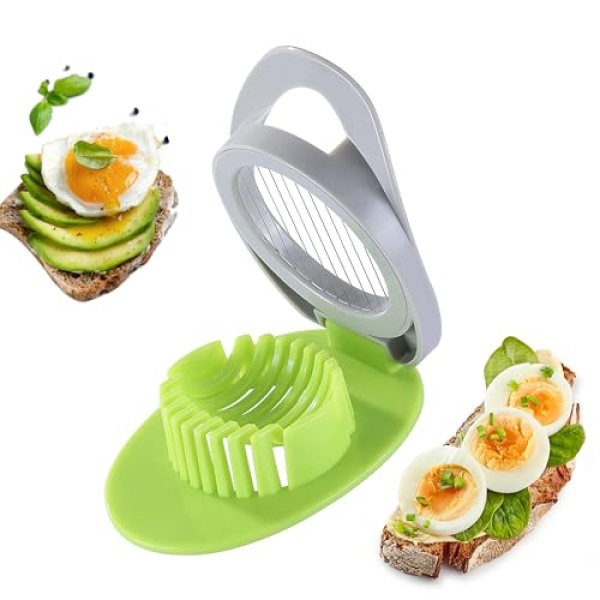 Egg Slicer with Stainless Steel Wire, Duotone Body (Grey+Green)