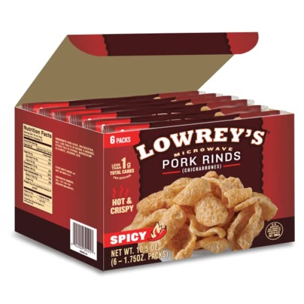 Lowrey's Hot & Spicy Microwave Pork Rinds, 50g (Pack of 6)