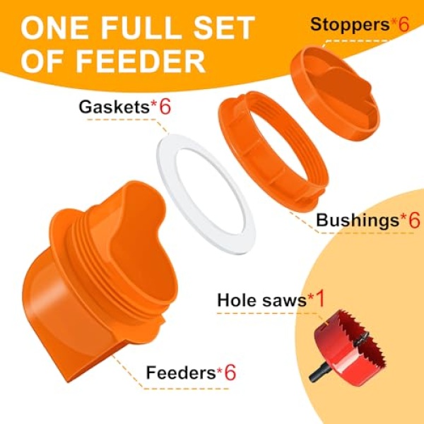 DIY No Waste Chicken Feeder Kit, 6 Ports, Orange