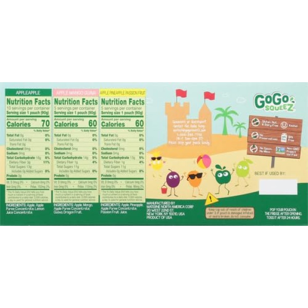 GoGo squeeZ Fruit Variety Pack, 90g, Pack of 20