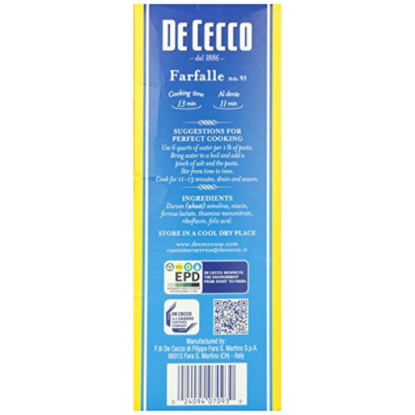 De Cecco Farfalle Pasta, 454g