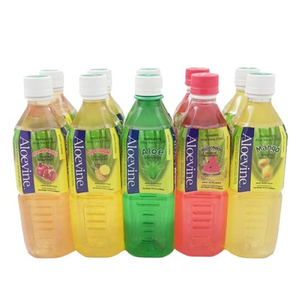 Aloevine Aloe Vera Drink 500ml, 10 Pack, 5 Flavors