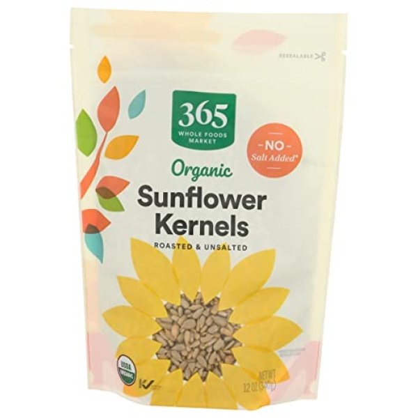 365 Organic Roasted Unsalted Sunflower Kernels, 340g