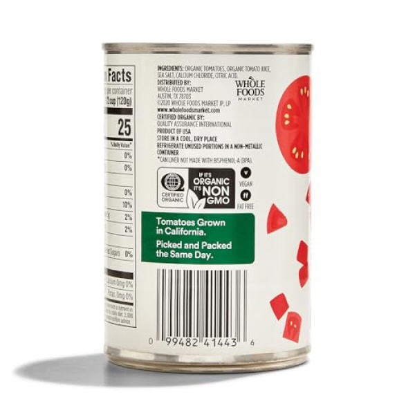 365 by Whole Foods Market, Organic Diced Tomatoes, 411g