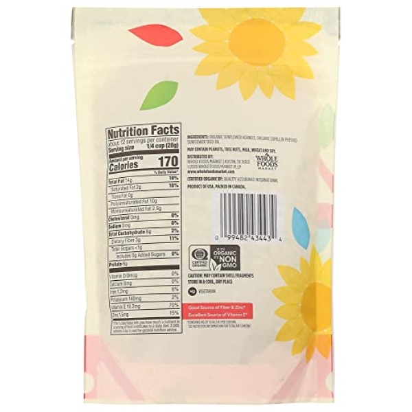 365 Organic Roasted Unsalted Sunflower Kernels, 340g