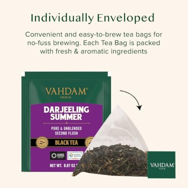 VAHDAM Darjeeling Black Tea Bags (100 Count) High Caffeine
