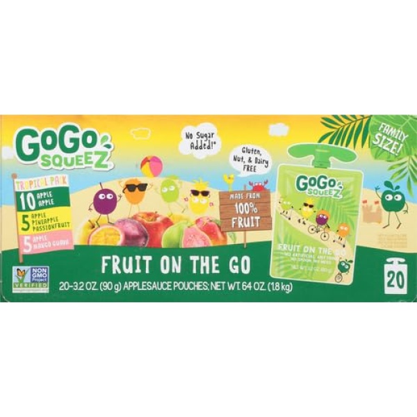 GoGo squeeZ Fruit Variety Pack, 90g, Pack of 20