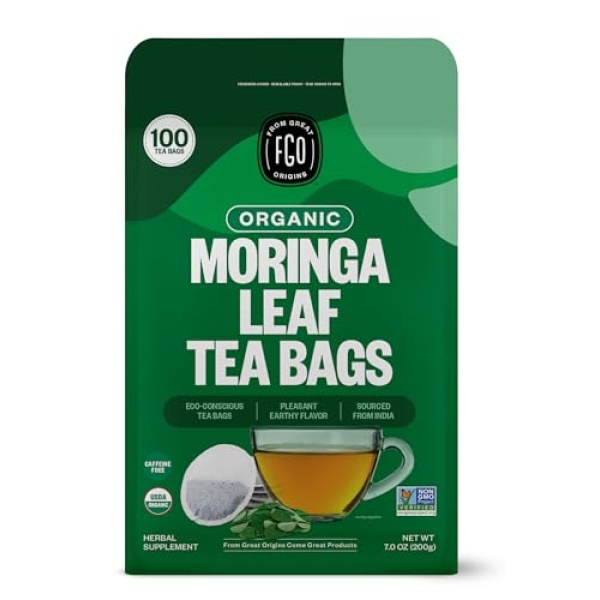 FGO Organic Moringa Tea, Eco Bags, 100 Count