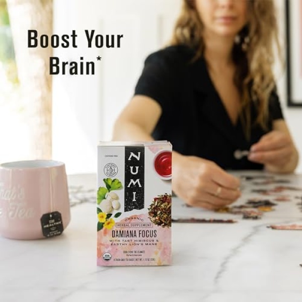 Numi Organic Damiana Focus Tea, 3 Packs, 16 Bags Each