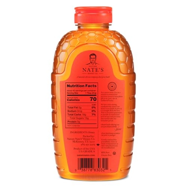 Nate's Pure Raw Honey - Award-Winning Taste, 907g Squeeze Bottle