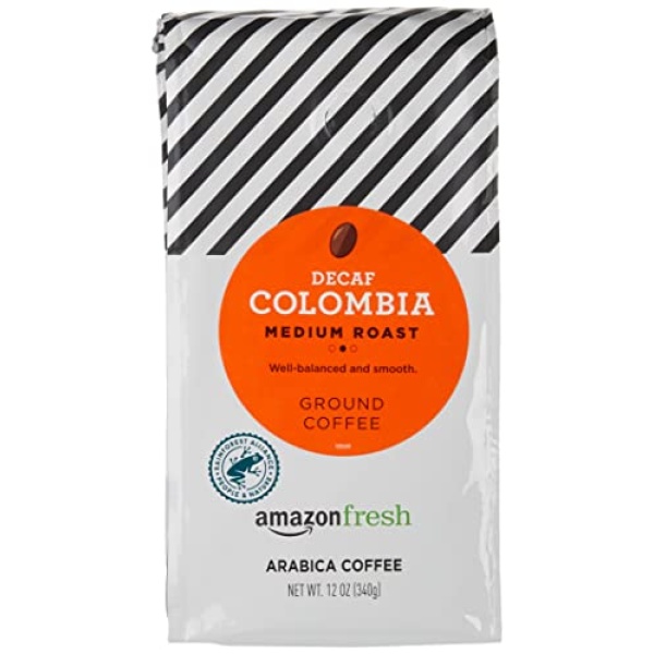 Amazon Fresh Decaf Colombia Ground Coffee, Medium Roast, 340g