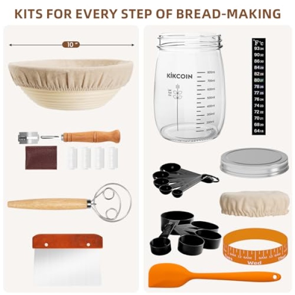 Sourdough Starter Kit with Banneton Basket & Baking Tools