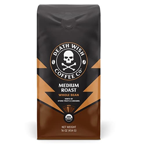 Death Wish Organic Medium Roast Whole Bean Coffee, 454g