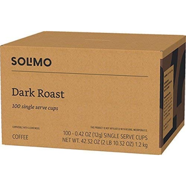 Solimo Dark Roast Coffee Pods, 100 Count (Pack of 1)