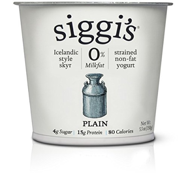 Siggis Strained Non-Fat Yogurt, Plain, 150g (Pack of 12)