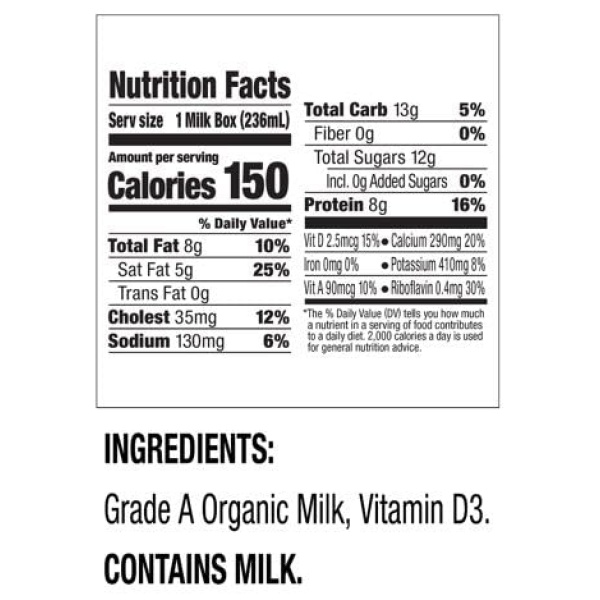 Organic Shelf Stable Whole Milk Boxes, 240ml (Pack of 6)