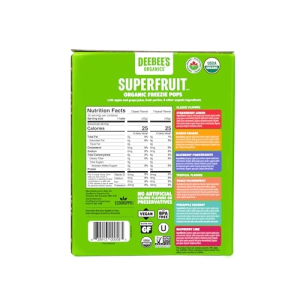 DeeBee's Organics SuperFruit Freezie Pops, 50 Pack