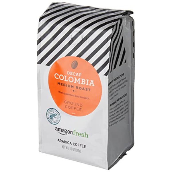 Amazon Fresh Decaf Colombia Ground Coffee, Medium Roast, 340g