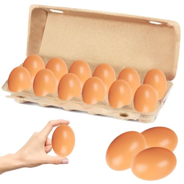 Wooden Fake Eggs, Life Size, 5.8 cm (12-Pack)