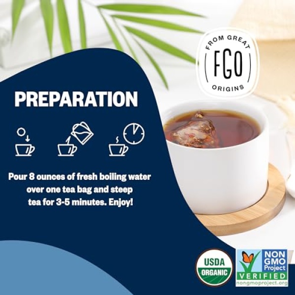 FGO Organic Black Tea, Eco Tea Bags, 100 Count