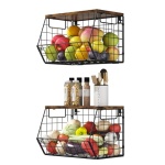 2 Pack Stackable Fruit & Veggie Baskets, Wall Mounted, Metal