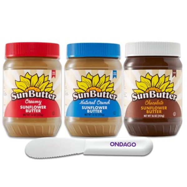 Sunbutter Variety Pack 3 Jars (Creamy, Crunch, Choco) + Spreader