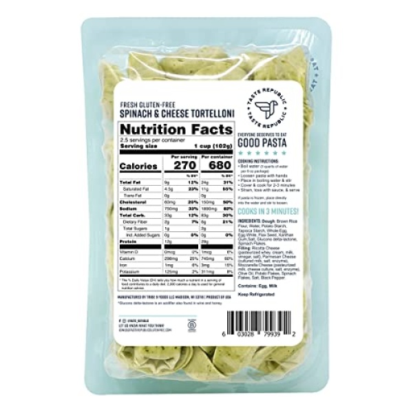 Gluten-Free Spinach & Cheese Tortelloni, 6-Pack, 255g