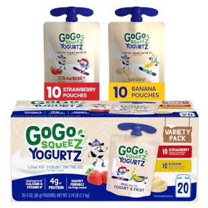 GoGo squeeZ yogurtZ Variety Pack, Strawberry & Banana, 85g (Pack of 20)