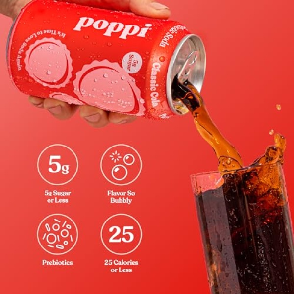 POPPI Sparkling Prebiotic Soda, Classic Cola, 355ml (12 Pack)