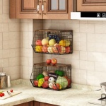 2 Pack Stackable Fruit & Veggie Baskets, Wall Mounted, Metal