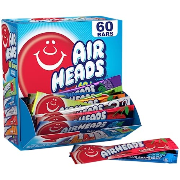 Airheads Variety Box, 60 Full Size Fruit Taffy Bars