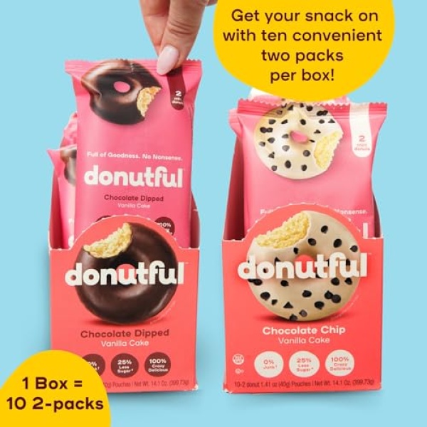 Donutful Choc Chip & Dipped Mini Donuts Snack Pack - 20x2